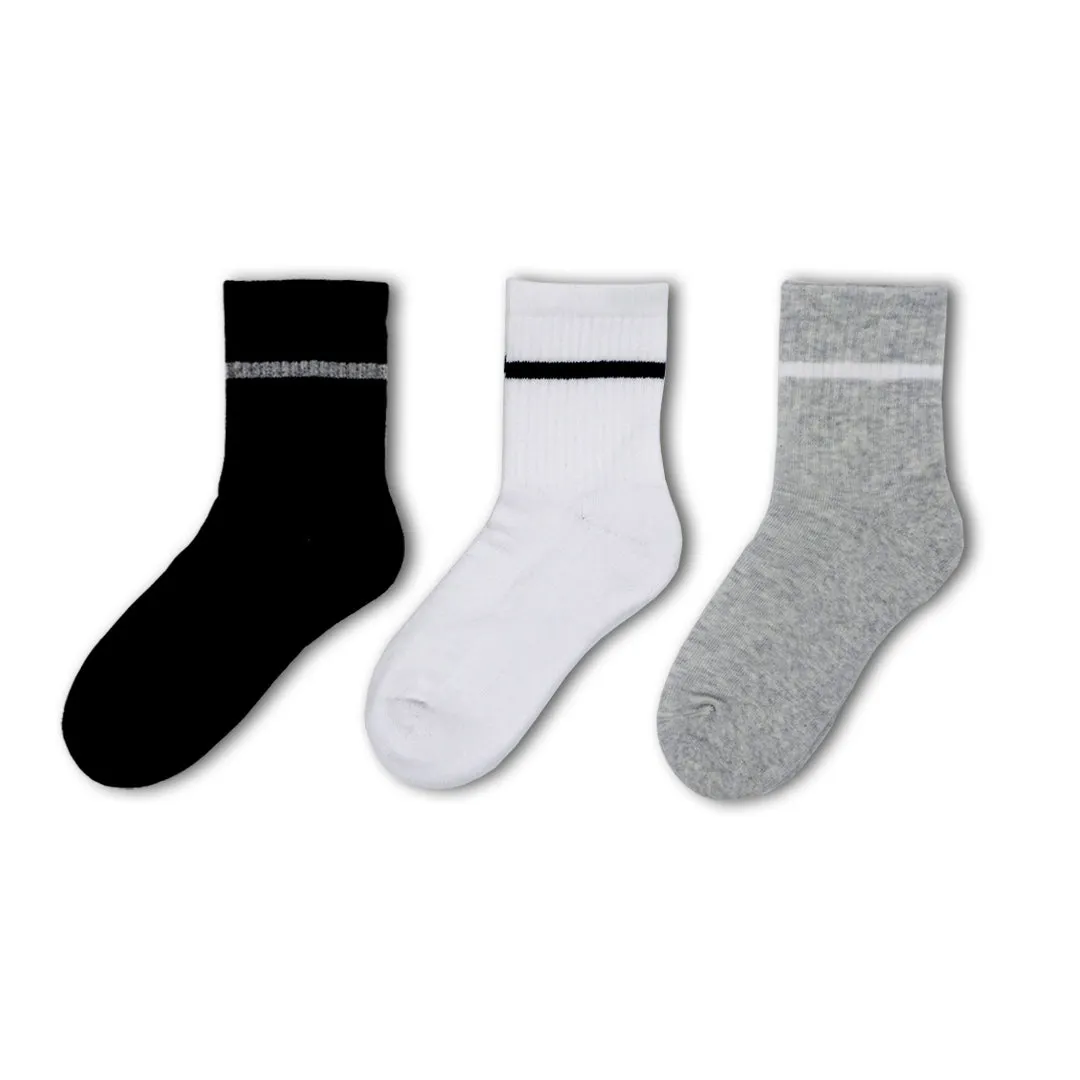 3pk Cotton Cushioned Sports Ankle Socks - Black/White/Grey