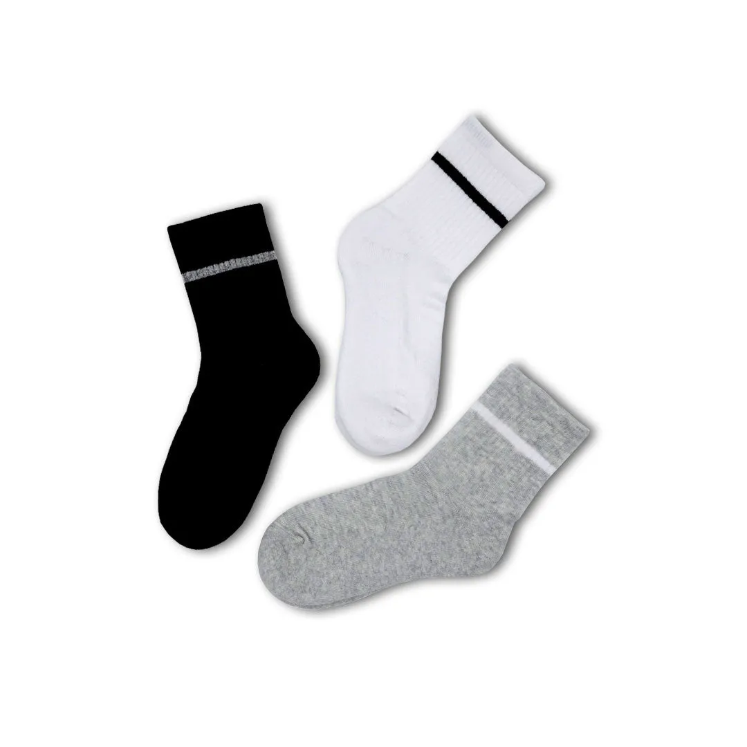 3pk Cotton Cushioned Sports Ankle Socks - Black/White/Grey