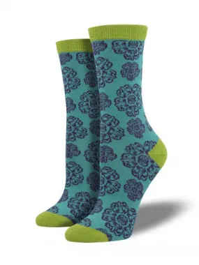 Aquamarine Chinese Pattern Bamboo Socks (Women's)