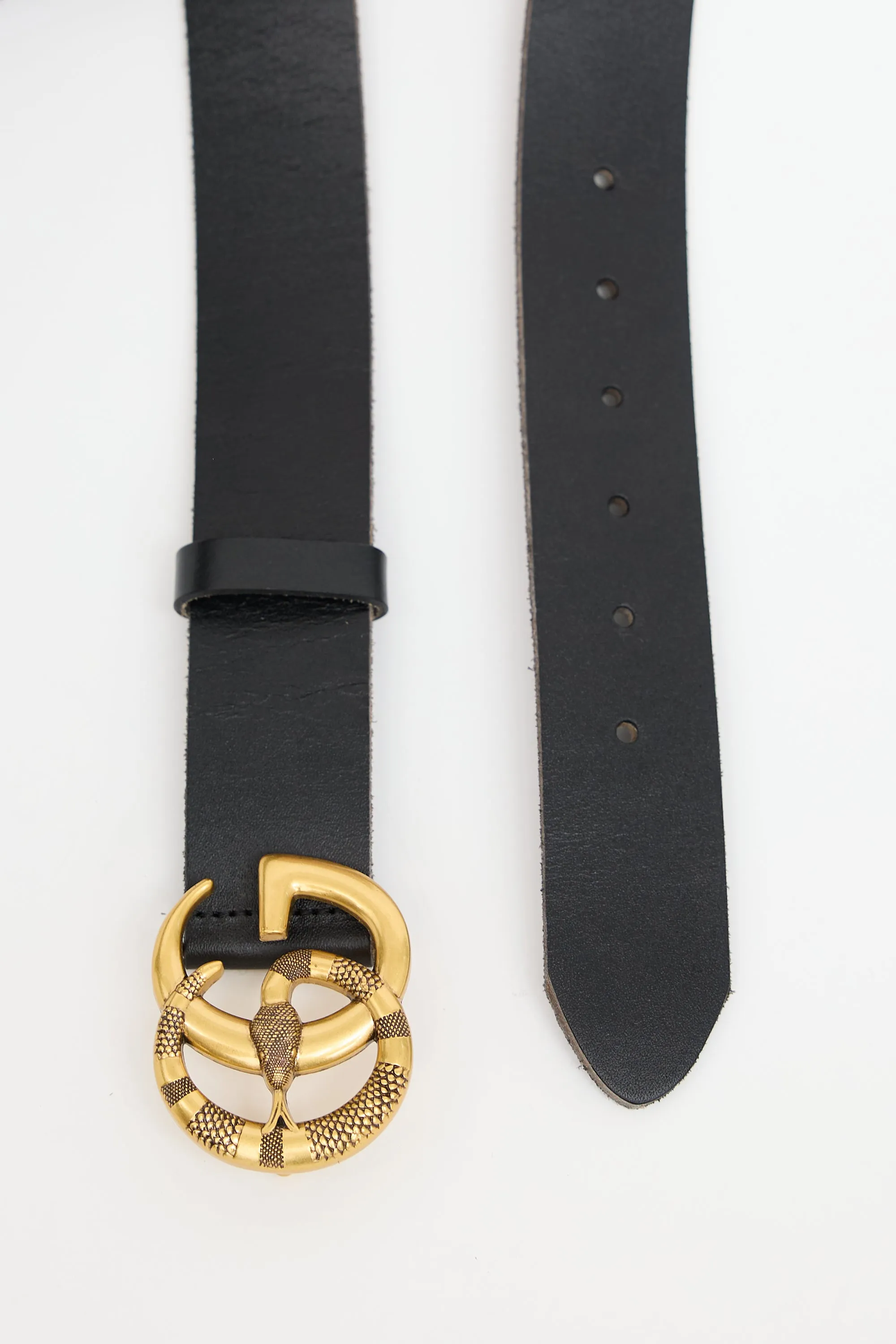 Black Leather Textured GG Marmont Belt