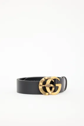 Black Leather Textured GG Marmont Belt