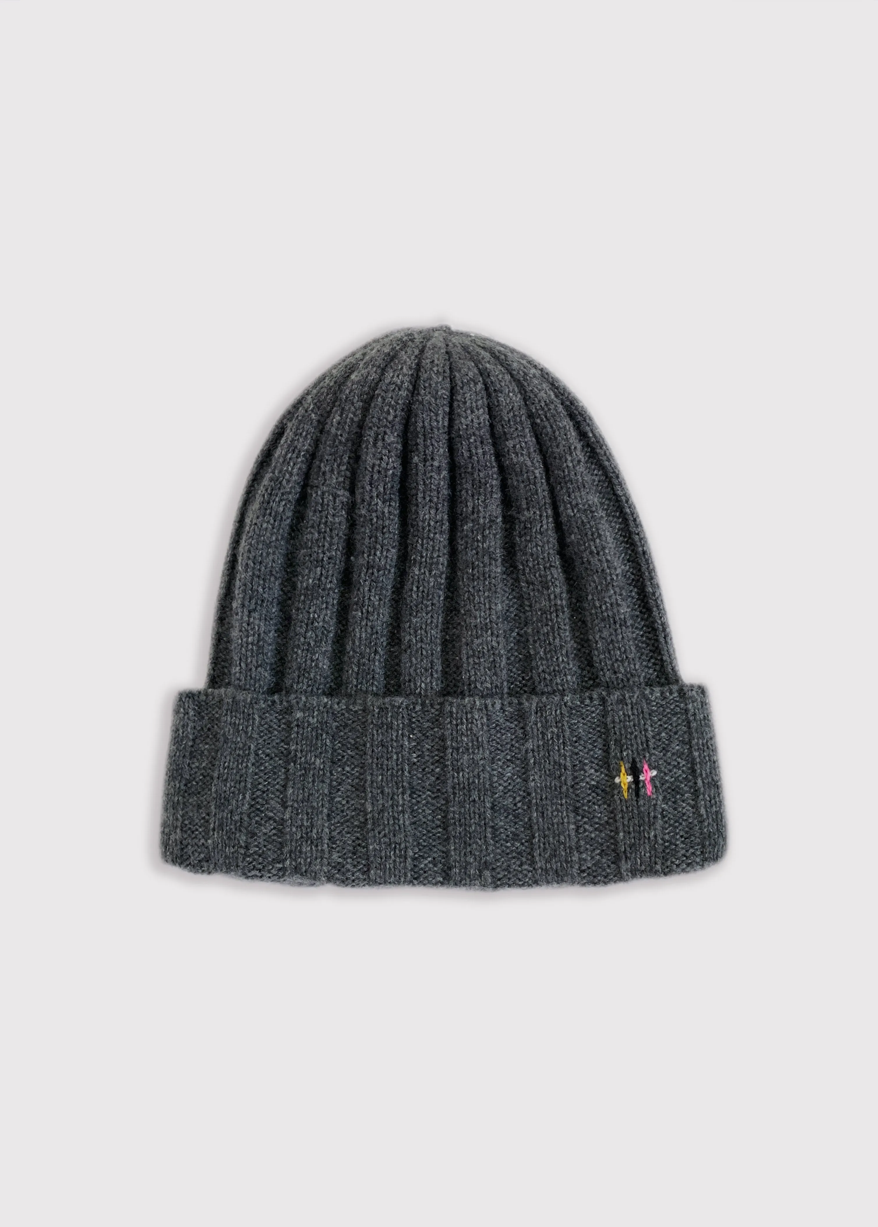Cashmere Rib Knit Beanie - Charcoal