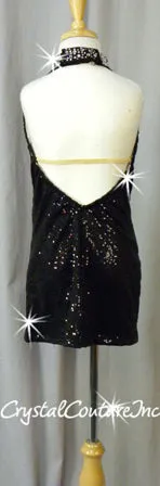 Custom Black Zsa Zsa Sequin A-Line Dress - Swarovski Rhinestones