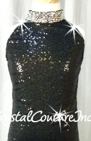 Custom Black Zsa Zsa Sequin A-Line Dress - Swarovski Rhinestones
