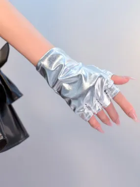 Cyberpunk Gothic Black/Silver Fingerless Gloves