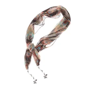 Gorgeous Heart Charm Dangle Peacock Print Lightweight Fashion Scarf Gray