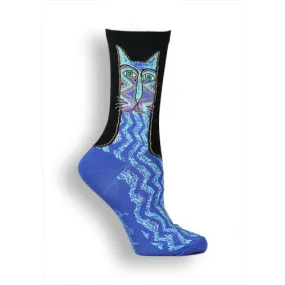 Laurel Burch Blue Tribal Zig Zag Cat Socks (Women's)