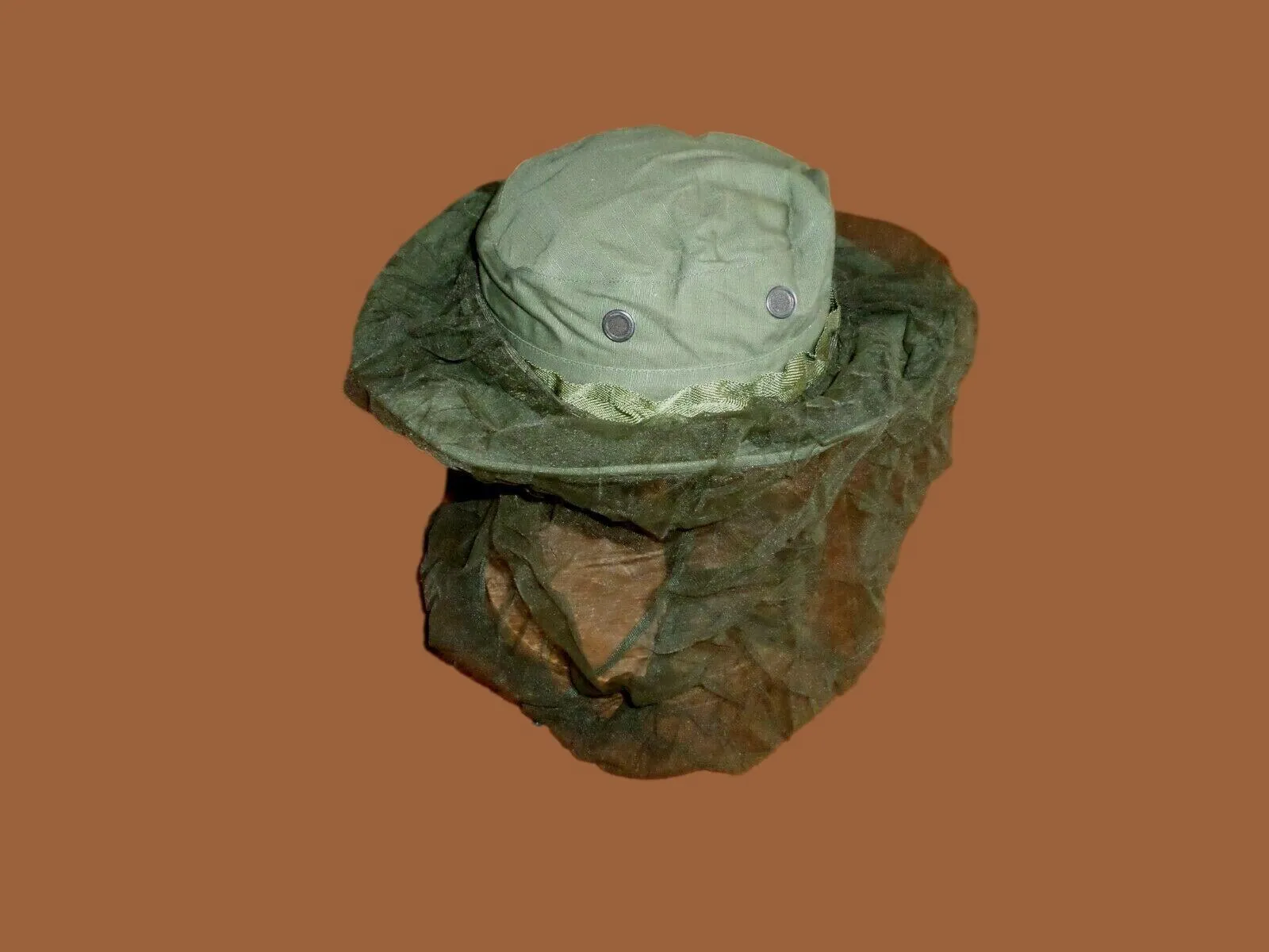 MILITARY VIETNAM BOONIE RIP-STOP JUNGLE HAT WITH NET OD GREEN 1969 NEW UNISSUED