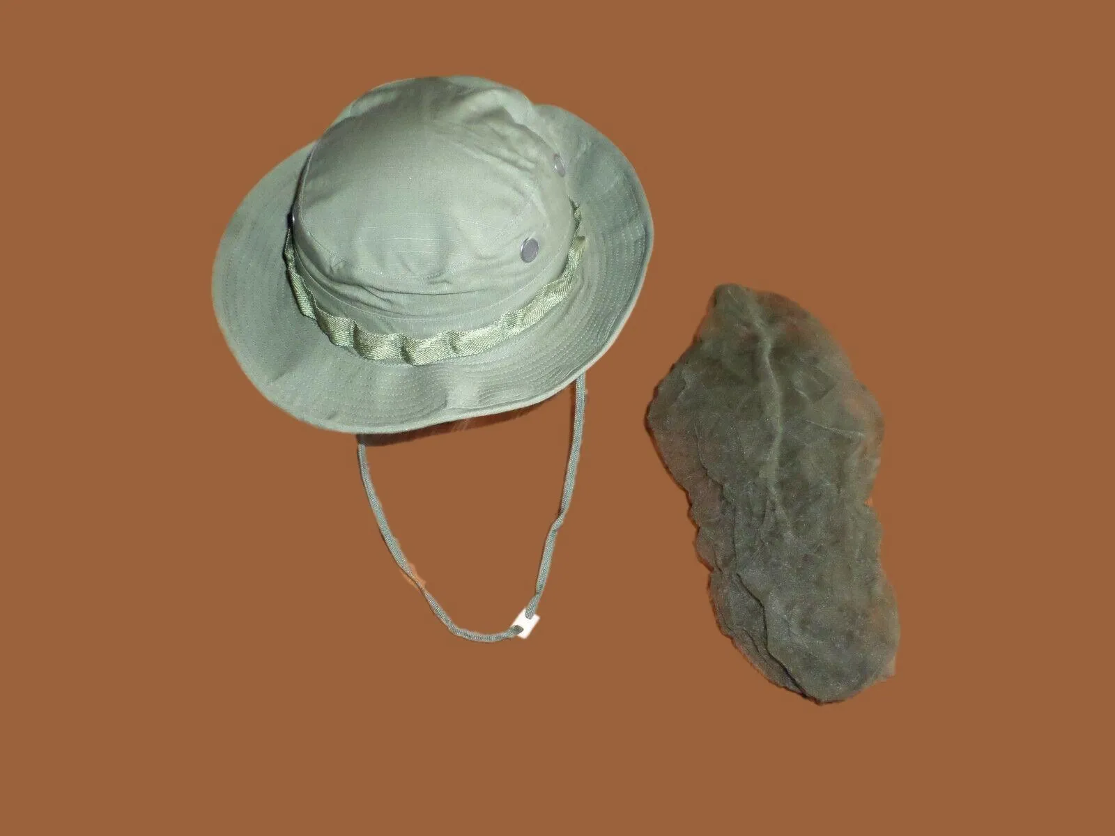 MILITARY VIETNAM BOONIE RIP-STOP JUNGLE HAT WITH NET OD GREEN 1969 NEW UNISSUED