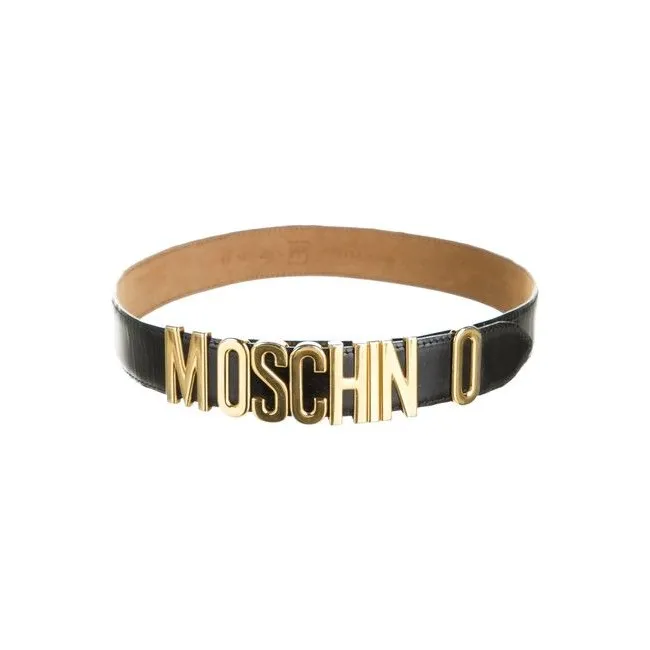 NWT Moschino Black Leather & Gold Logo Belt