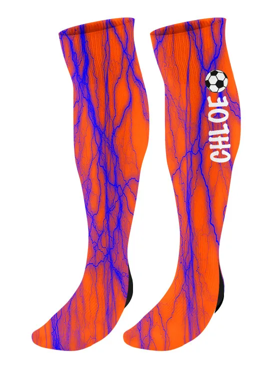 Personalized Soccer Knee High Socks - Lightning Background