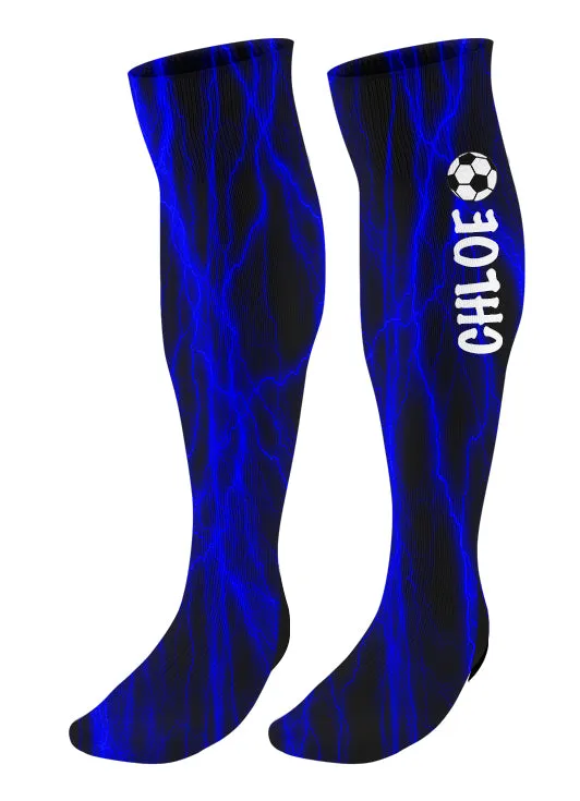 Personalized Soccer Knee High Socks - Lightning Background