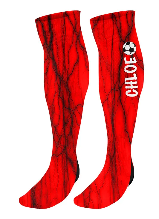 Personalized Soccer Knee High Socks - Lightning Background