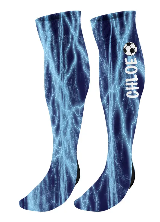 Personalized Soccer Knee High Socks - Lightning Background
