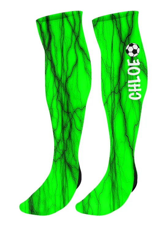Personalized Soccer Knee High Socks - Lightning Background