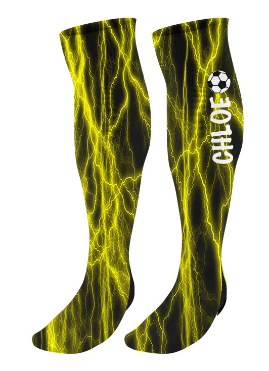 Personalized Soccer Knee High Socks - Lightning Background