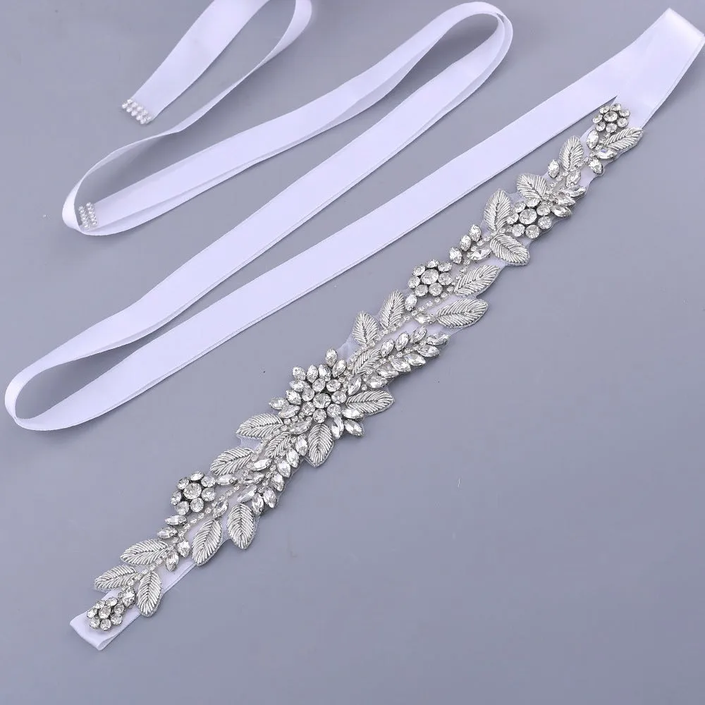 rhinestones silver-plated jewelry line Leaf bridal belt