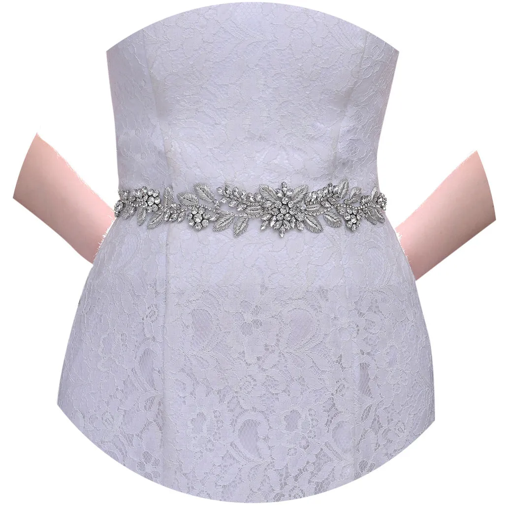 rhinestones silver-plated jewelry line Leaf bridal belt