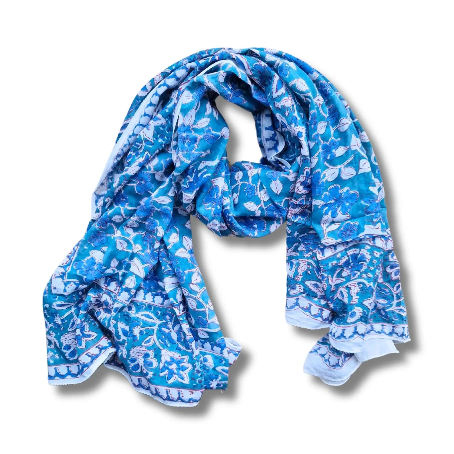 wide block print cotton scarf /sarong