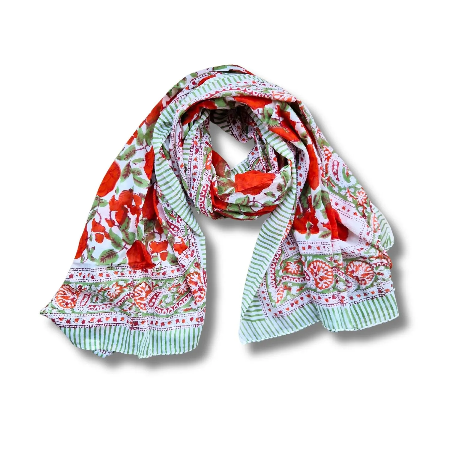 wide block print cotton scarf /sarong
