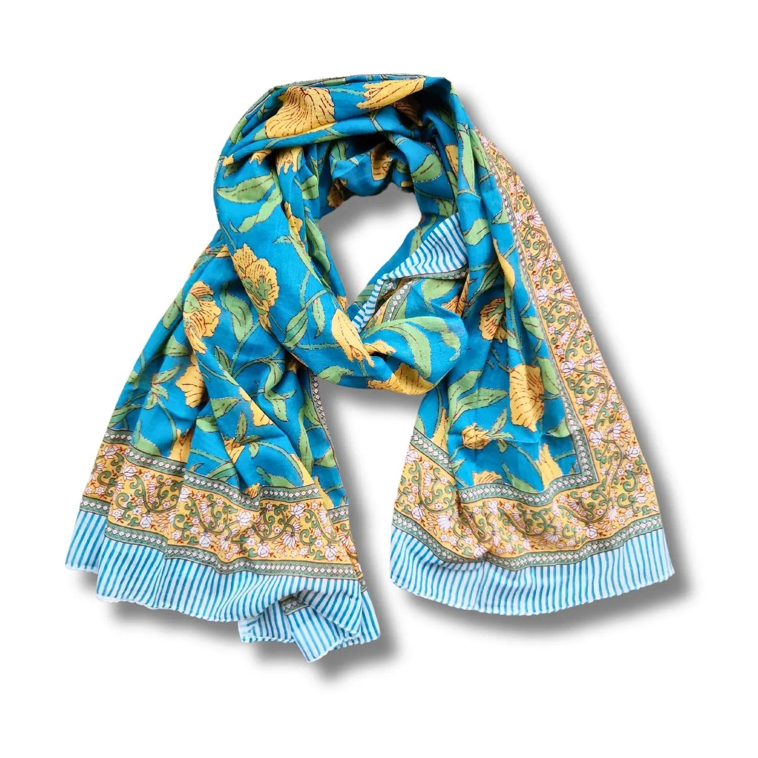 wide block print cotton scarf /sarong
