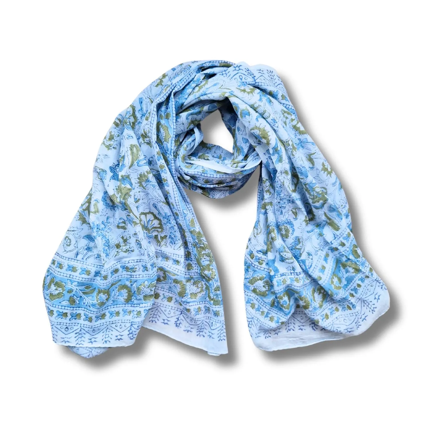 wide block print cotton scarf /sarong