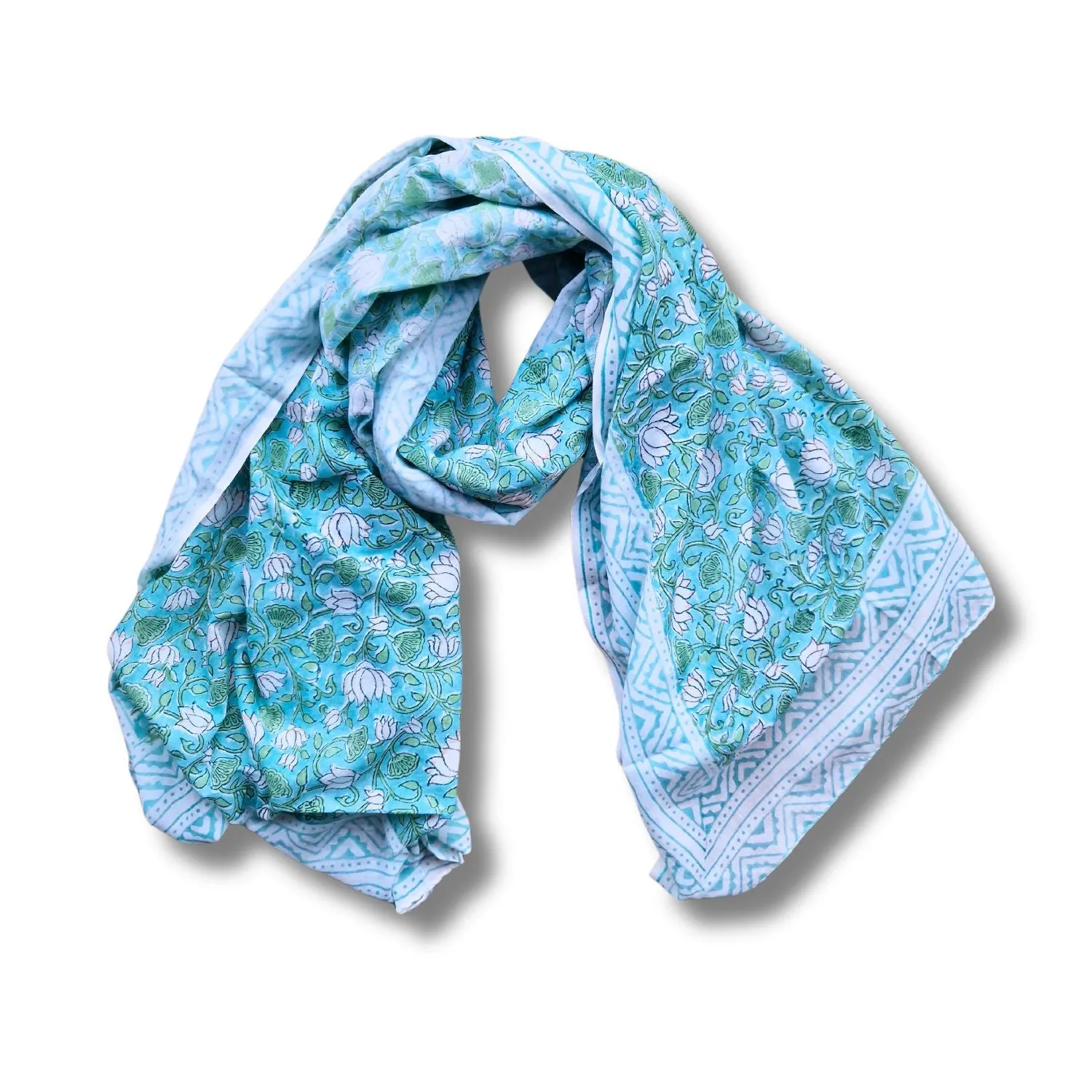 wide block print cotton scarf /sarong