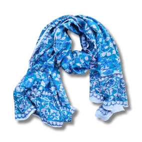 wide block print cotton scarf /sarong