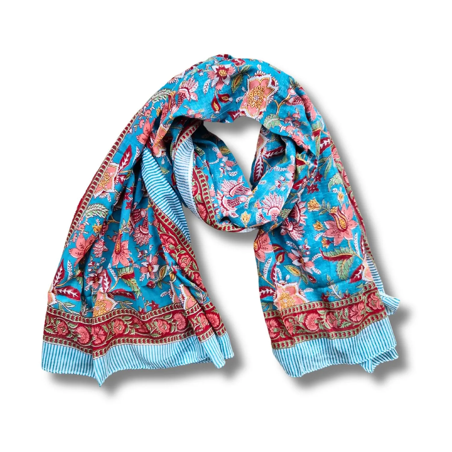wide block print cotton scarf /sarong