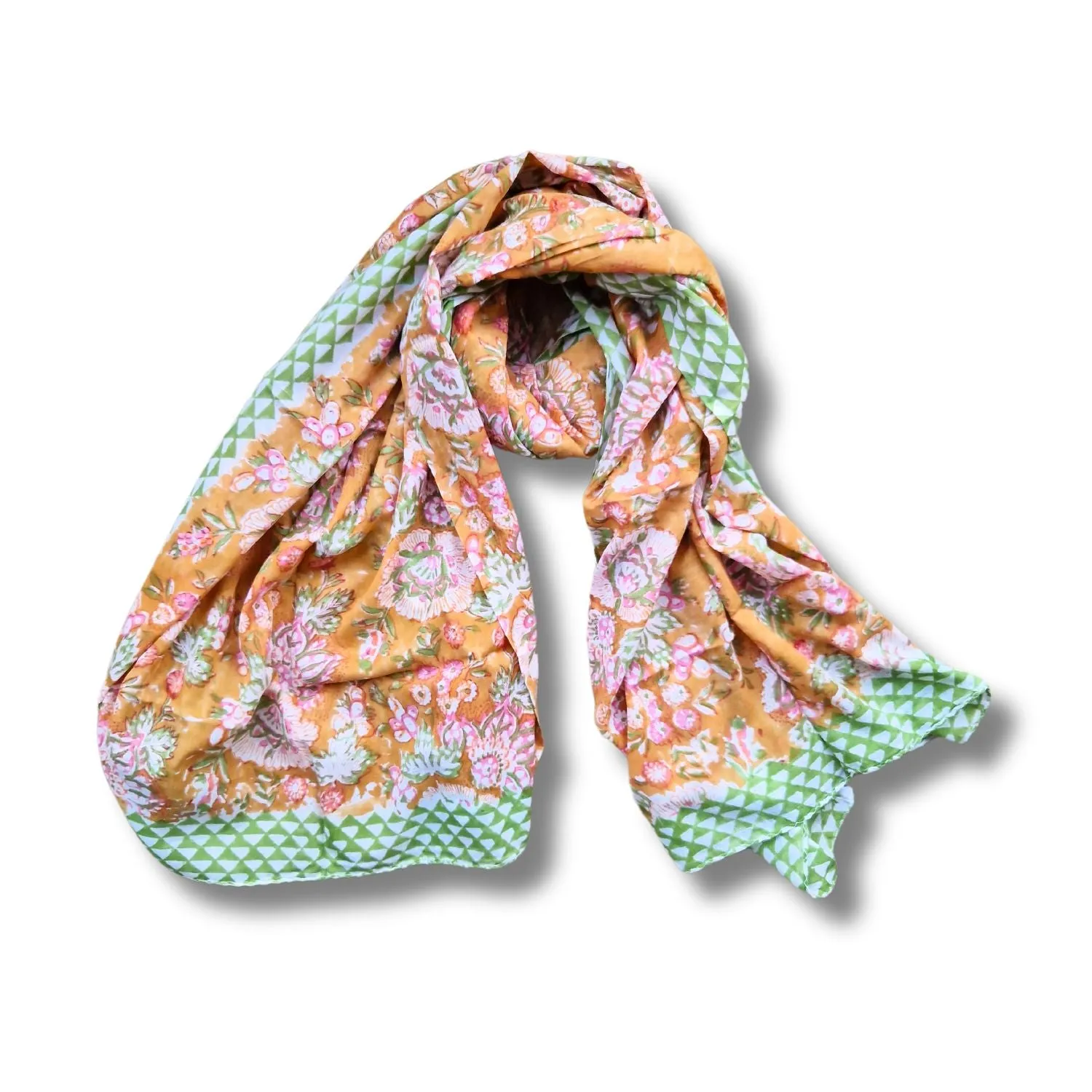 wide block print cotton scarf /sarong