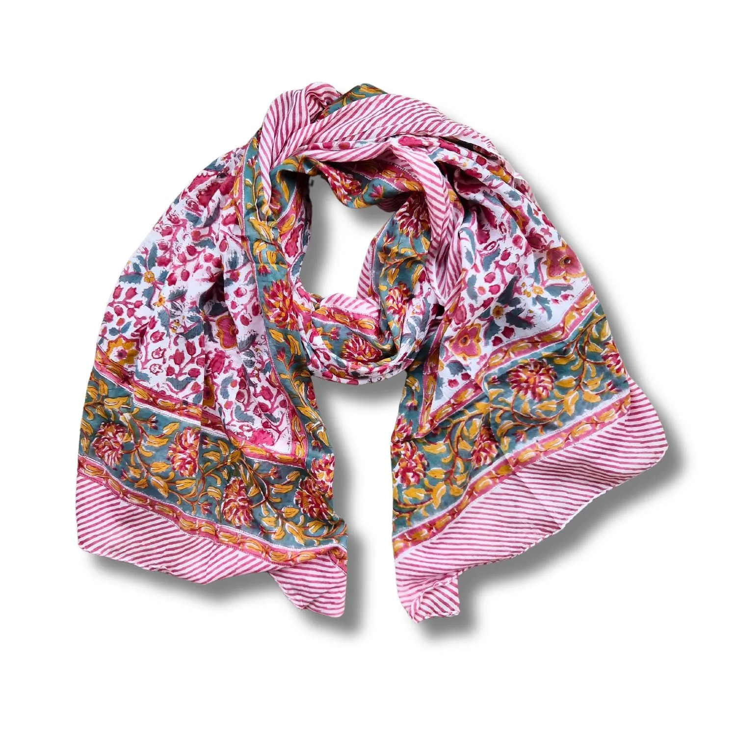 wide block print cotton scarf /sarong